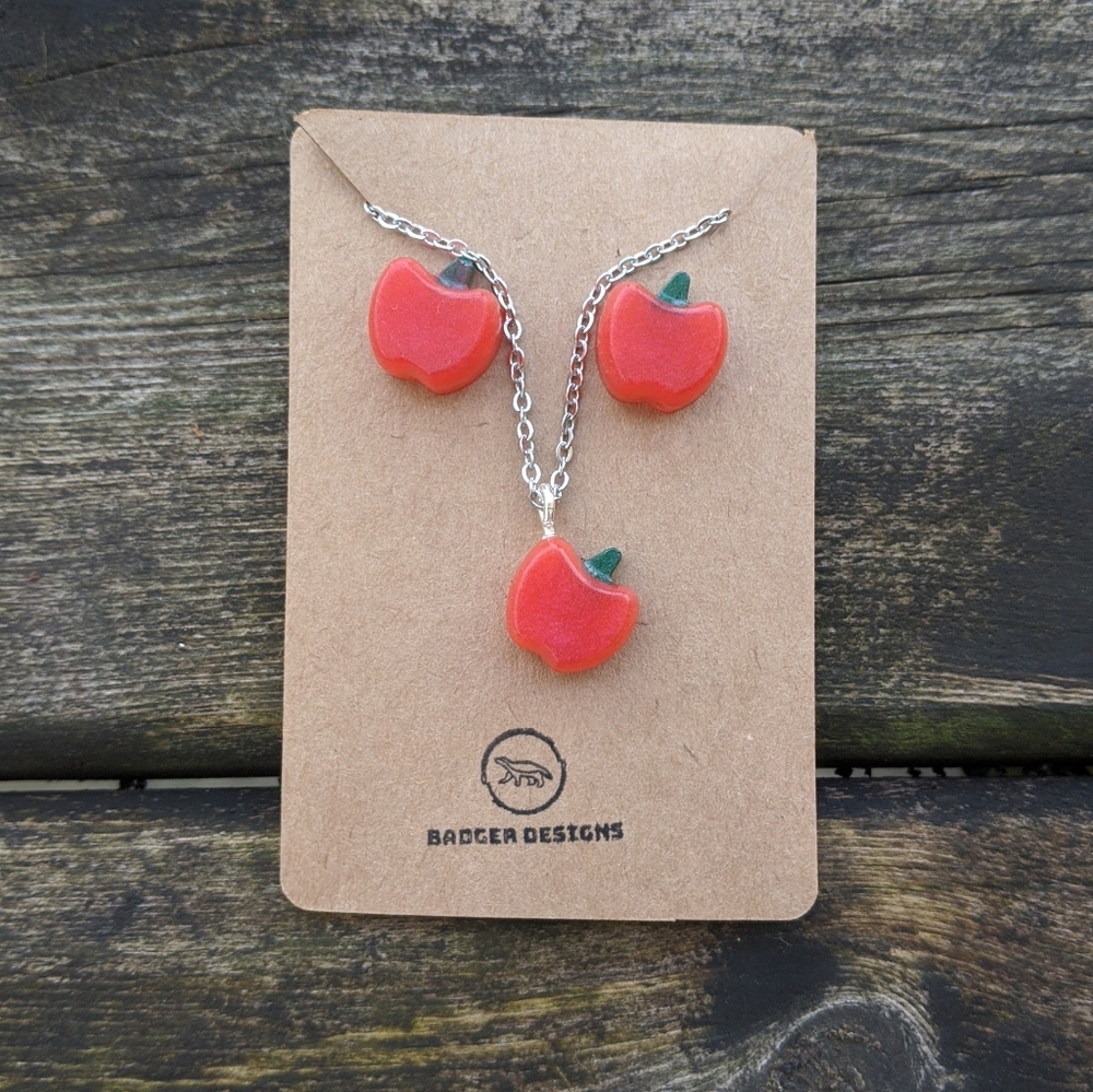 Handcrafted Apple Earrings and Necklace Set